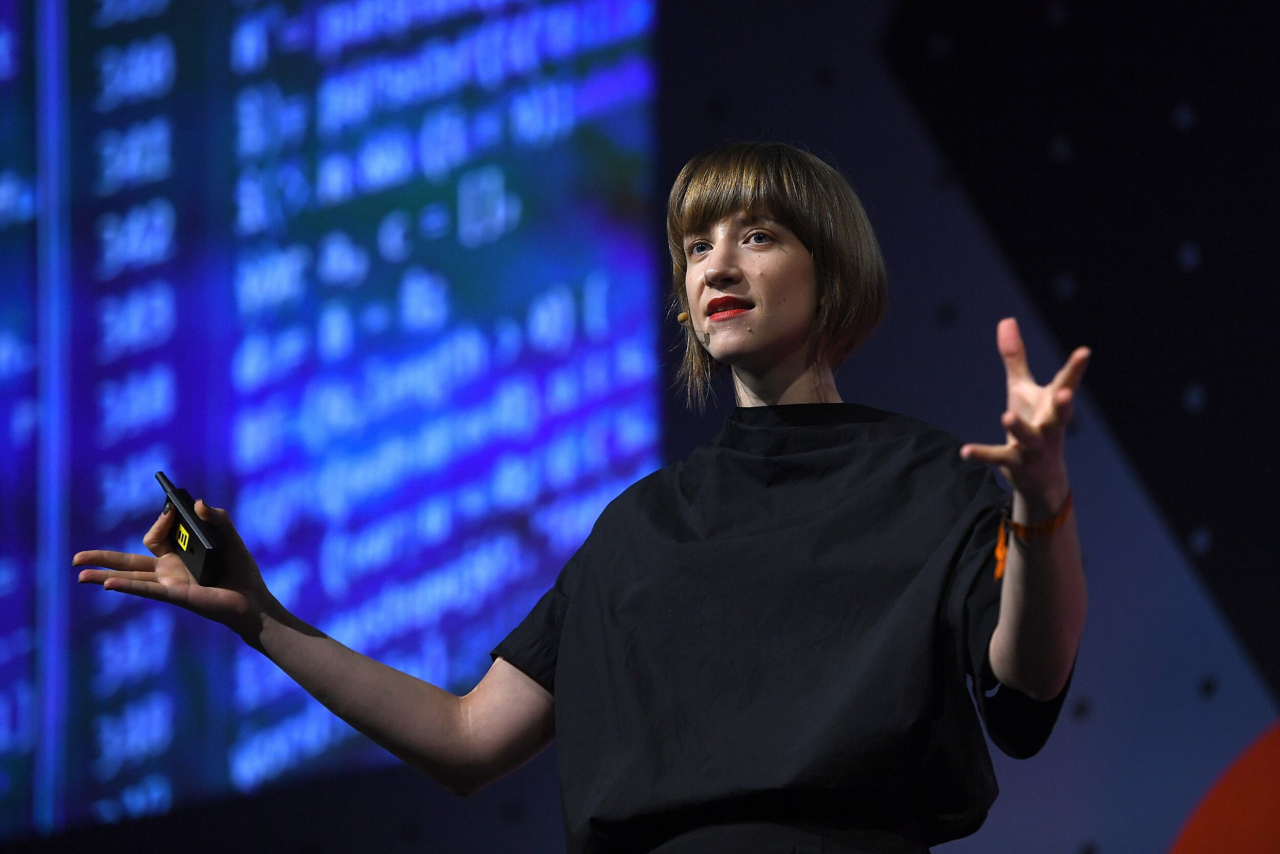 7 November 2018; Cassie Kozyrkov, Google, on Binate.io Stage during day two of Web Summit 2018 at the Altice Arena in Lisbon, Portugal. Photo by Harry Murphy/Web Summit via Sportsfile